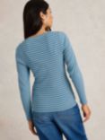 White Stuff Halley Organic Cotton Blend Stripe Henley Top, Blue