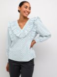 KAFFE Jerrie Stripe Ruffle Top, Celestial Blue/Multi