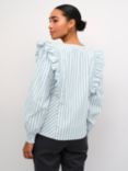 KAFFE Jerrie Stripe Ruffle Top, Celestial Blue/Multi