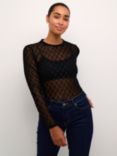 KAFFE Mina Polka Dot Sheer Top, Deep Black