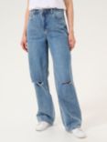 KAFFE Margot High Waisted Wide Leg Jeans, Washed Blue