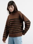 Albaray Wool Blend Stripe Turtleneck Jumper, Brown