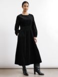 Albaray Waisted Organic Cotton Corduroy Dress, Black