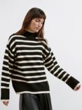 Albaray Stripe Turtle Neck Wool Blend Jumper, Black/White