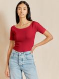 Albaray Ribbed Jersey Bardot Top, Red