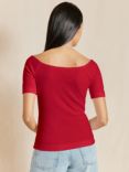 Albaray Ribbed Jersey Bardot Top, Red