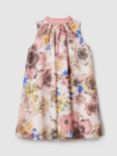 Reiss Kids' Kady Halterneck Floral Print Dress, Pink