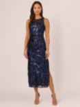 Adrianna Papell Leaf Sequin Midi Dress, Navy/Black