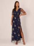 Adrianna Papell Embroidered Flutter Maxi Dress, Navy/Multi