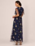 Adrianna Papell Embroidered Flutter Maxi Dress, Navy/Multi