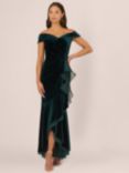 Adrianna Papell Velvet Off The Shoulder Maxi Dress, Dark Emerald