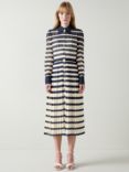 L.K.Bennett Tallis Stripe Pleated Shirt Dress, Navy/Ivory