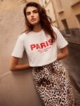 Mint Velvet Paris Slogan T-Shirt, White/Red