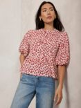 Mint Velvet Print Puff Sleeve Top, Cream/Red