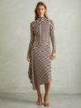 Reiss Cat Jersey Stripe Midi Dress, Brown/Cream