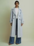 FLORERE Double Breasted Crepe Trench Coat, Pale Blue