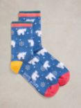 White Stuff Fluffy Polar Bear Ankle Socks, Blue/Multi