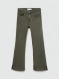 Mango Hem Slit Flared Jeans, Khaki