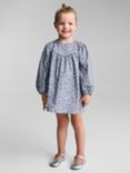 Mango Kids' Cotton Floral Long Sleeve Dress, Medium Blue/Multi