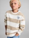 Mango Kids' Cotton Stripe Slogan Sweatshirt, Light Pastel Brown