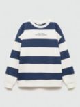 Mango Kids' Cotton Stripe Slogan Sweatshirt, Navy