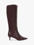 Dune Smooth Leather Pointed Knee High Boots, Dark Red