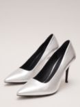 Phase Eight Metallic Leather Pointed Court Shoes, Silver