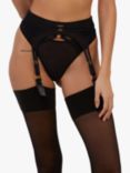 Playful Promises Holland Strappy Fishnet and Mesh Suspender Belt, Black