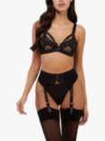 Playful Promises Holland Strappy Fishnet and Mesh Suspender Belt, Black