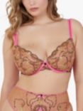 Playful Promises Spank Me Custom Embroidered Plunge Bra, Pink