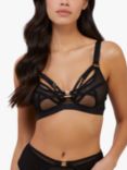 Playful Promises Holland Strappy Fishnet and Mesh Plunge Bra, Black