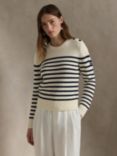 Polo Ralph Lauren Monochrome Stripe Wool Jumper, Cream/Navy