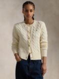 Polo Ralph Lauren Cable Knit Logo Wool Cashmere Cardigan, Authentic Cream