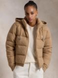 Polo Ralph Lauren Cable Knit Hooded Down Jacket, Camel Melange