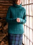 Celtic & Co. Donegal Wool Cable Roll Neck Jumper, Emerald