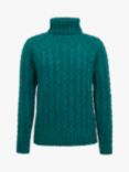 Celtic & Co. Donegal Wool Cable Roll Neck Jumper, Emerald