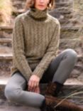 Celtic & Co. Donegal Wool Cable Knit Roll Neck Jumper, Dark Sage