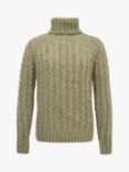 Celtic & Co. Donegal Wool Cable Knit Roll Neck Jumper, Dark Sage