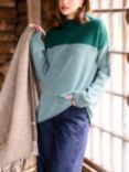 Celtic & Co. Felted Merino Wool Stripe Funnel Neck Jumper, Bottle Green