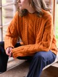 Celtic & Co. Merino Wool Flecked Cable Crew Jumper, Burnt Orange