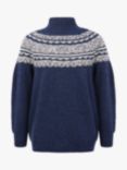 Celtic & Co. Float Stitch Fair Isle Funnel Neck Wool Jumper, Blue Ink