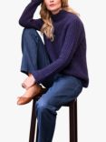 Celtic & Co. Merino Wool Fisherman Rib Stitch Funnel Neck Jumper, Navy