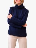 Celtic & Co. Merino Ribbed Detail Roll Neck Jumper, Navy