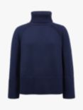 Celtic & Co. Merino Ribbed Detail Roll Neck Jumper, Navy