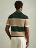 Reiss Alton Zip Neck Knit Polo Shirt, Forest Green/Li