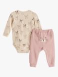 Lindex Baby Rabbit Print Bodysuit and Joggers Set, Dusty Pink