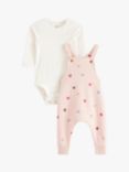 Lindex Baby Organic Cotton Bodysuit & Dungaree Outfit Set, Light Pink