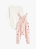 Lindex Baby Organic Cotton Bodysuit & Dungaree Outfit Set, Light Pink