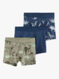 Lindex Kids' Cotton Stretch Dinosaur Print Boxers, Dark Blue