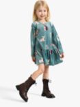 Lindex Kids' Velour Animal Print Tunic, Dark Dusty Green